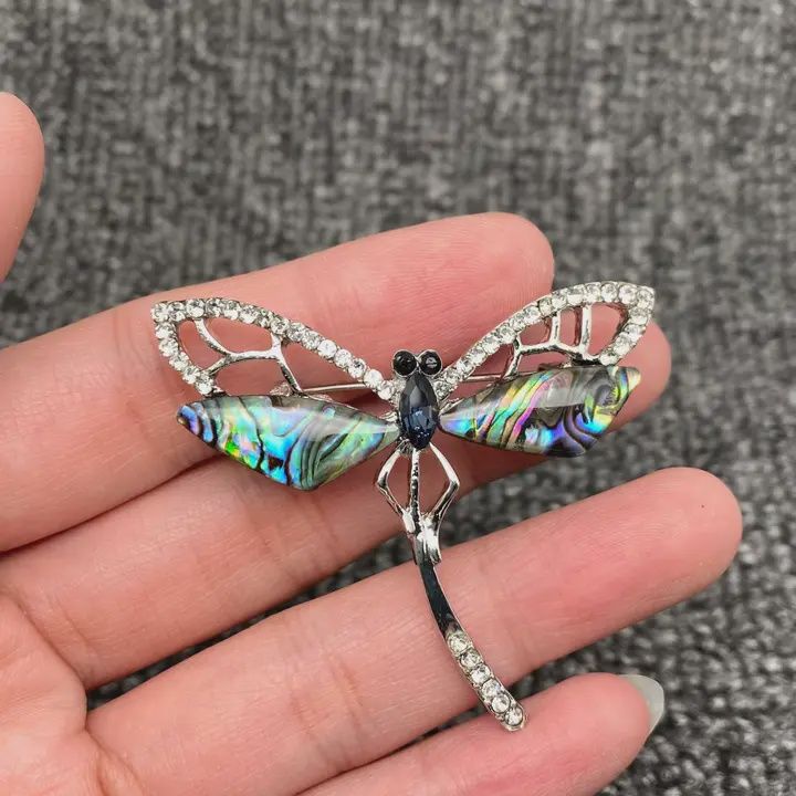 Rhinestone &amp; Abalone Shell Dragonfly Brooch
