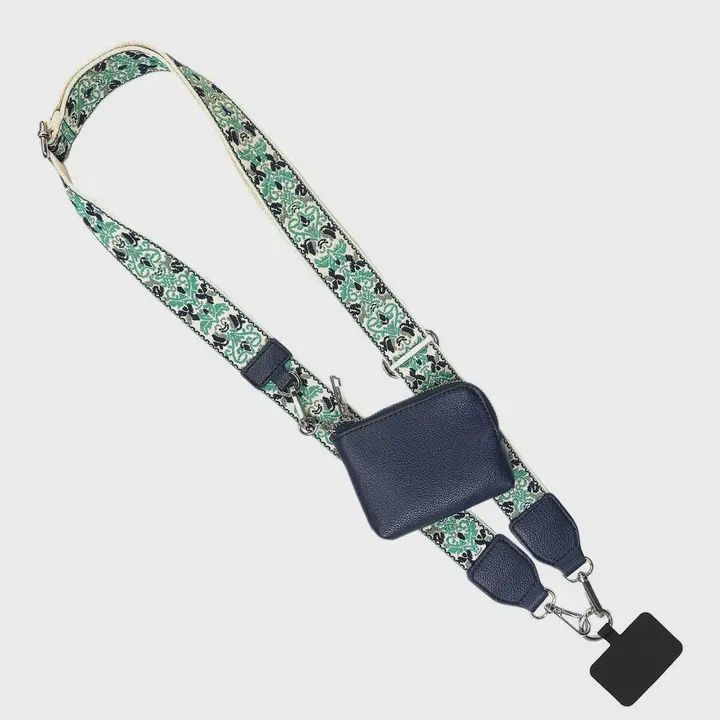 Clip &amp; Go Strap with Rfid Pouch – Brocade Pattern  Teal