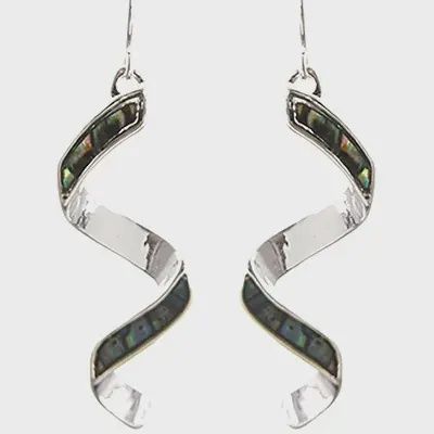 FR2543 Abalone Swirl Spiral Shape Metal Earrings