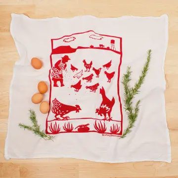 Flour Sack Dish Towel Free Range red