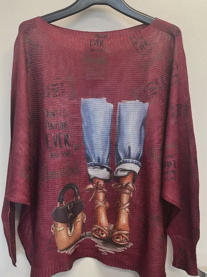 Burgundy Jeans Knit Sweater