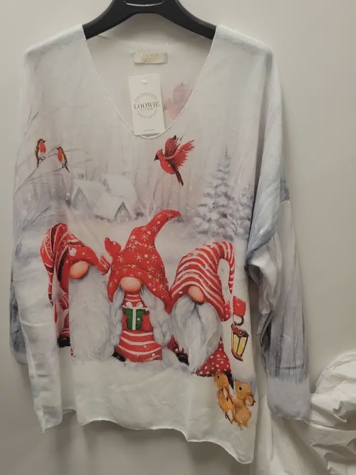 Italian Cozy White Christmas Gnome sweater