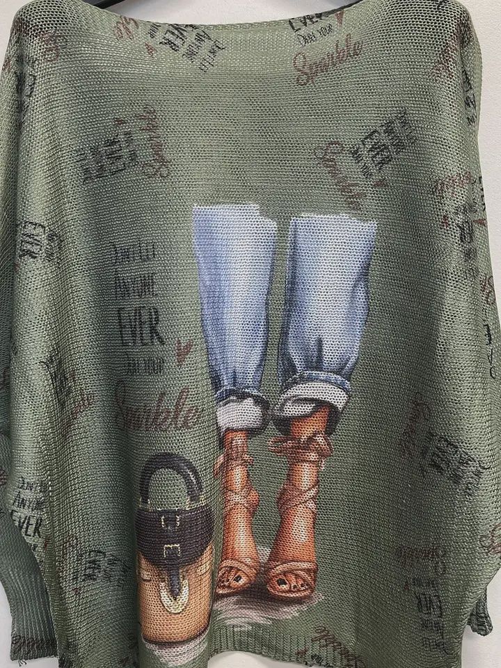 Olive Jeans Knit Printed Sweater LOOWIE