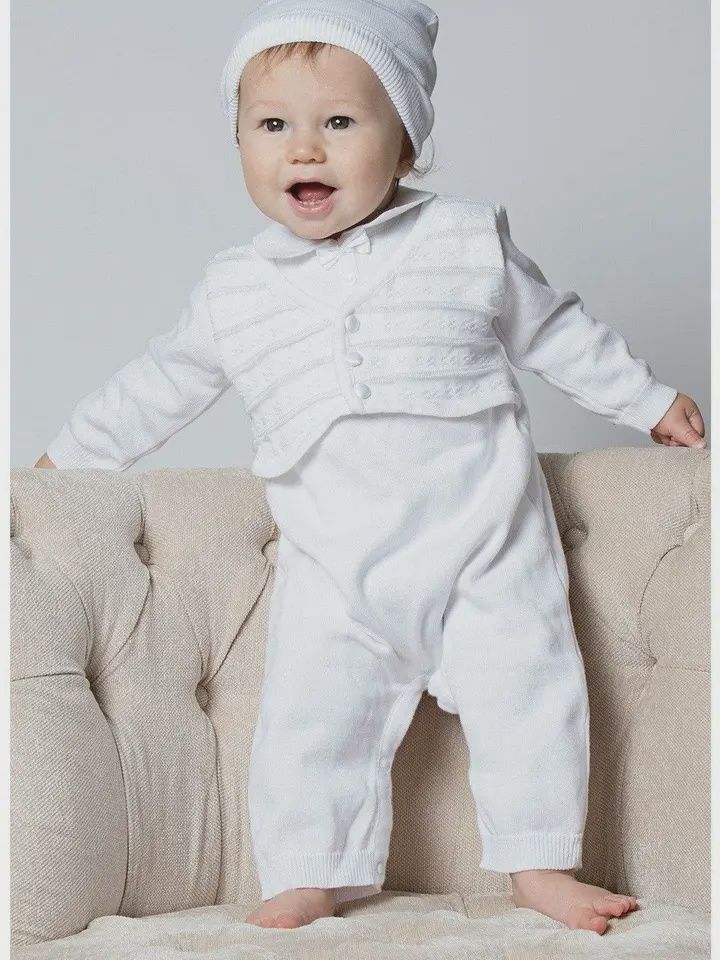 Baby Boy Baptism with vest and hat