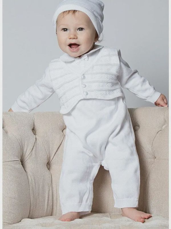 Baby Boy Baptism with vest and hat