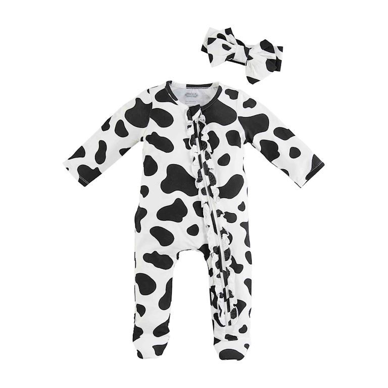 Cow Print Sleeper and Headband baby