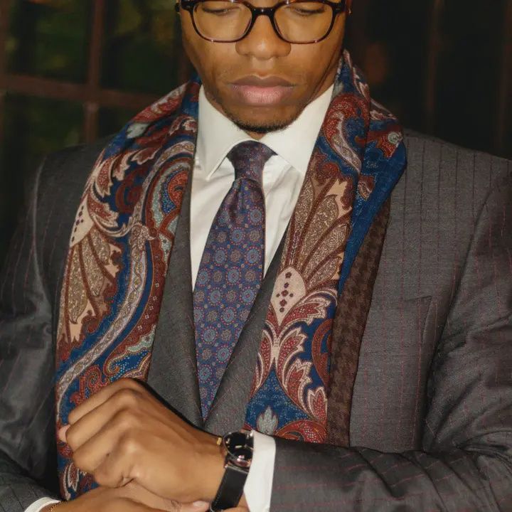 Aosta - Wool Scarf - Burgundy, Blue &amp; Brown