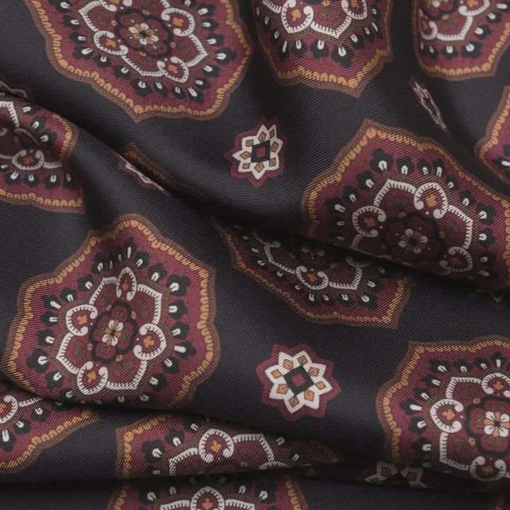 Jove - Wool Backed Silk Scarf - Black &amp; Burgundy