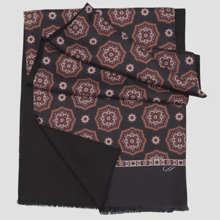 Jove - Wool Backed Silk Scarf - Black &amp; Burgundy