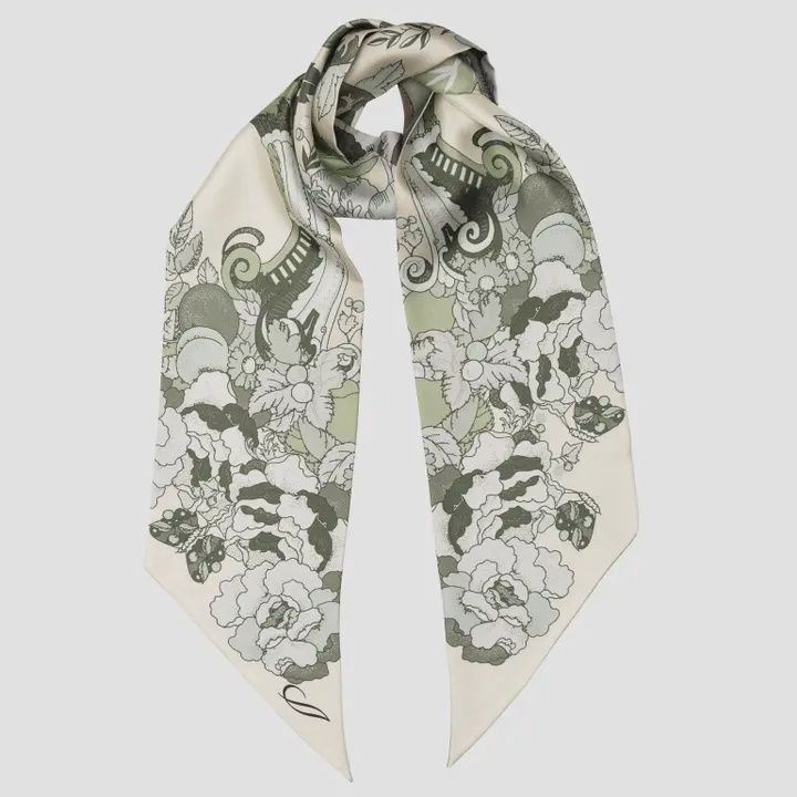 Raffaella - Skinny Silk Scarf - Sage Green