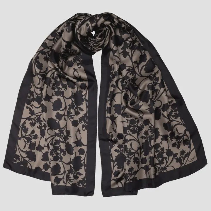 Regina - Silk Scarf Shawl - Pearl Black