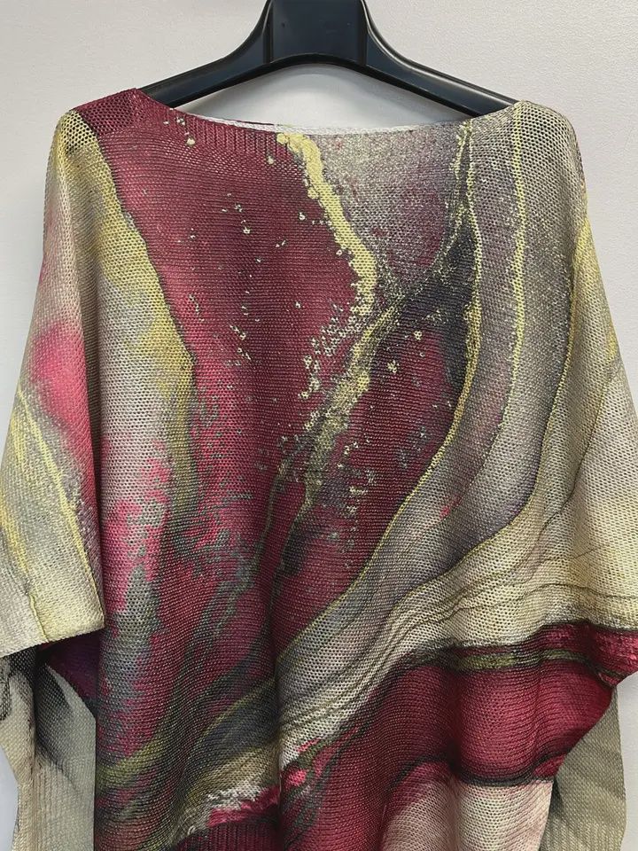 Tie-Dye Burgundy Round Knit Long Sleeves Sweater