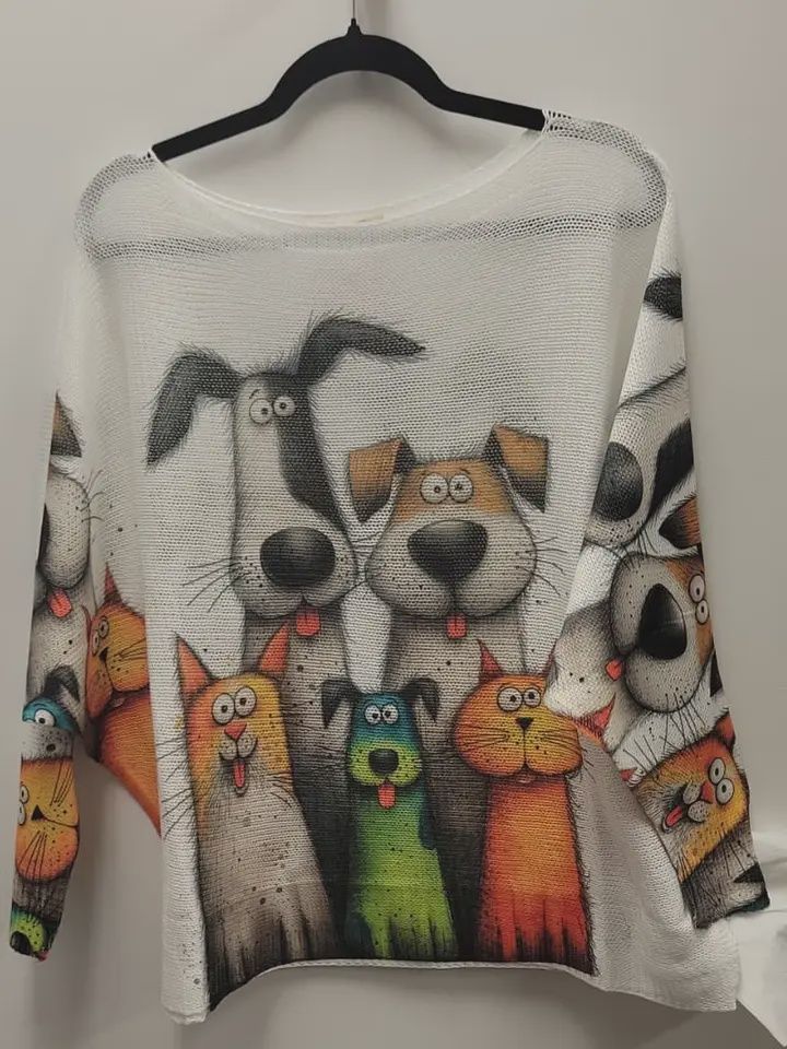 Vidog Dogs Cats Round Neck Knit Printed Sweater