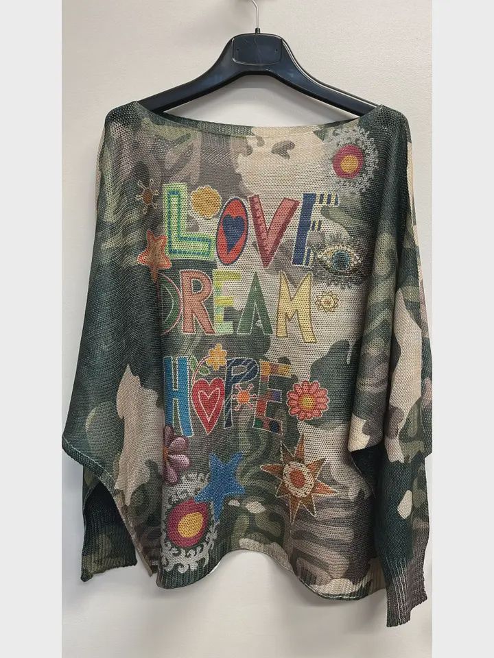 Vilc Love Camo Round Neck Knit Printed Sweater