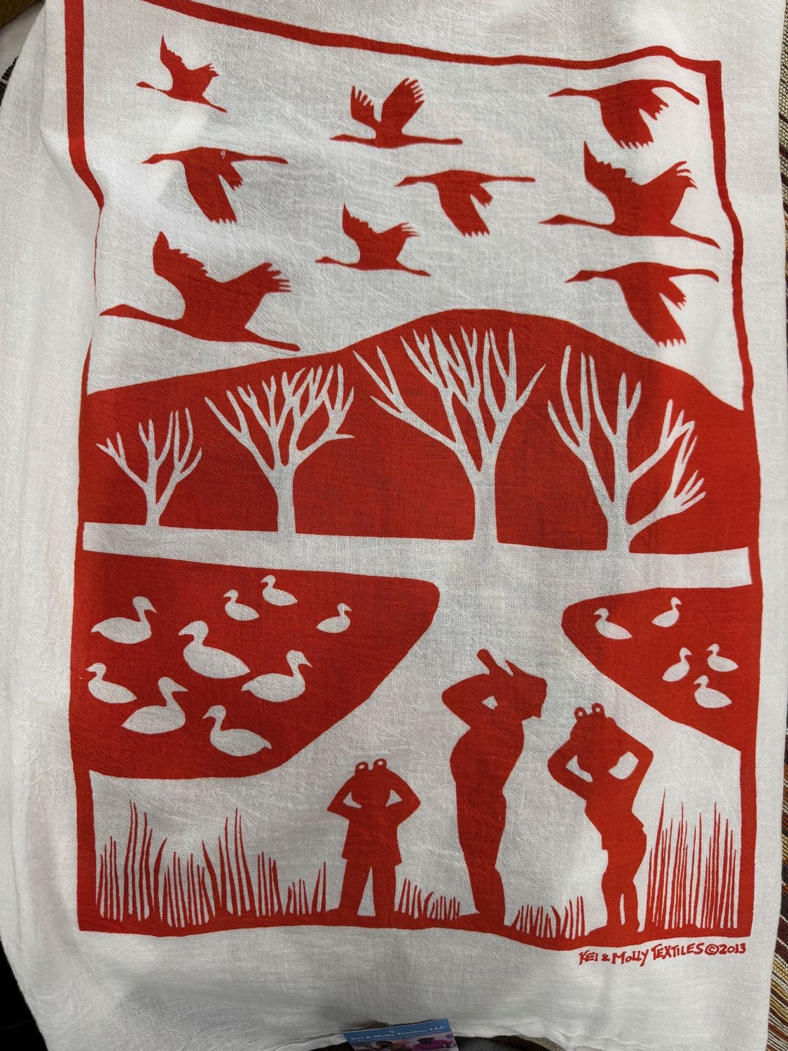 Kei Molly Dish Towel Cranes Burnt Orange