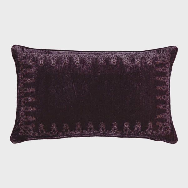 Stella Faux Silk Velvet Embroidered Lumbar Pillow
