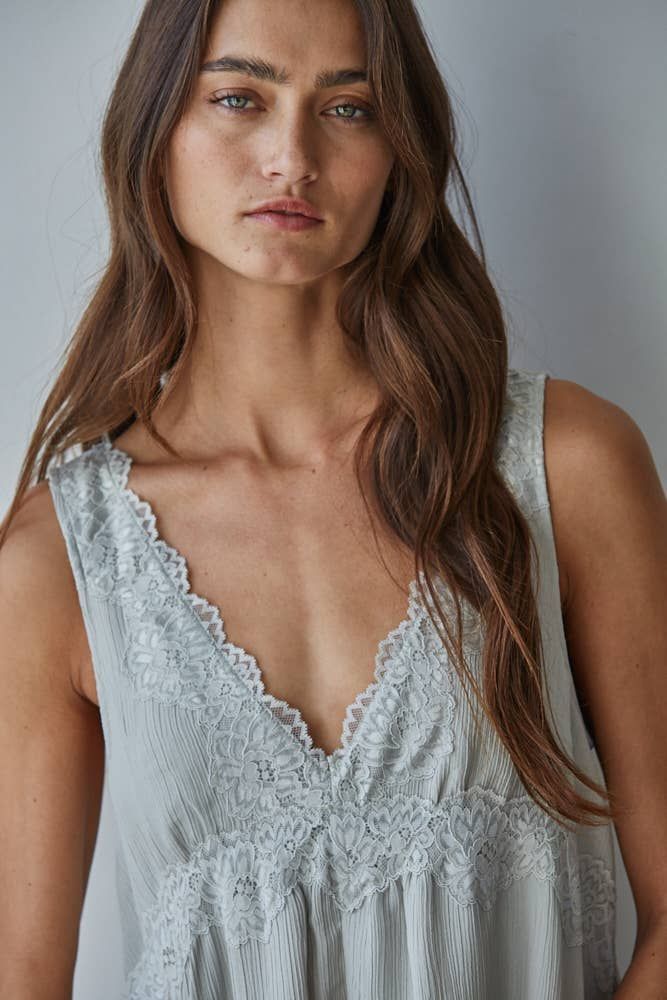 Woven Polyester Plunged V-Neck Sleeveless Mini Dress, Color: Pewter, Size: M