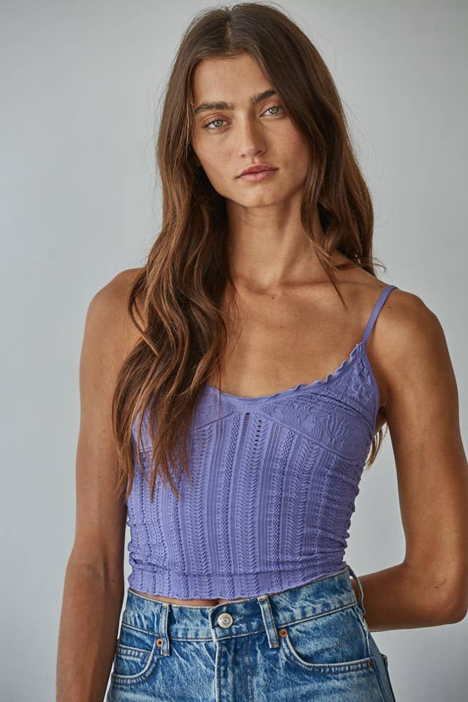 Knit Seamless Nylon Spandex Jacquard Pattern Top, Color: Dark Periwinkle, Size: SM