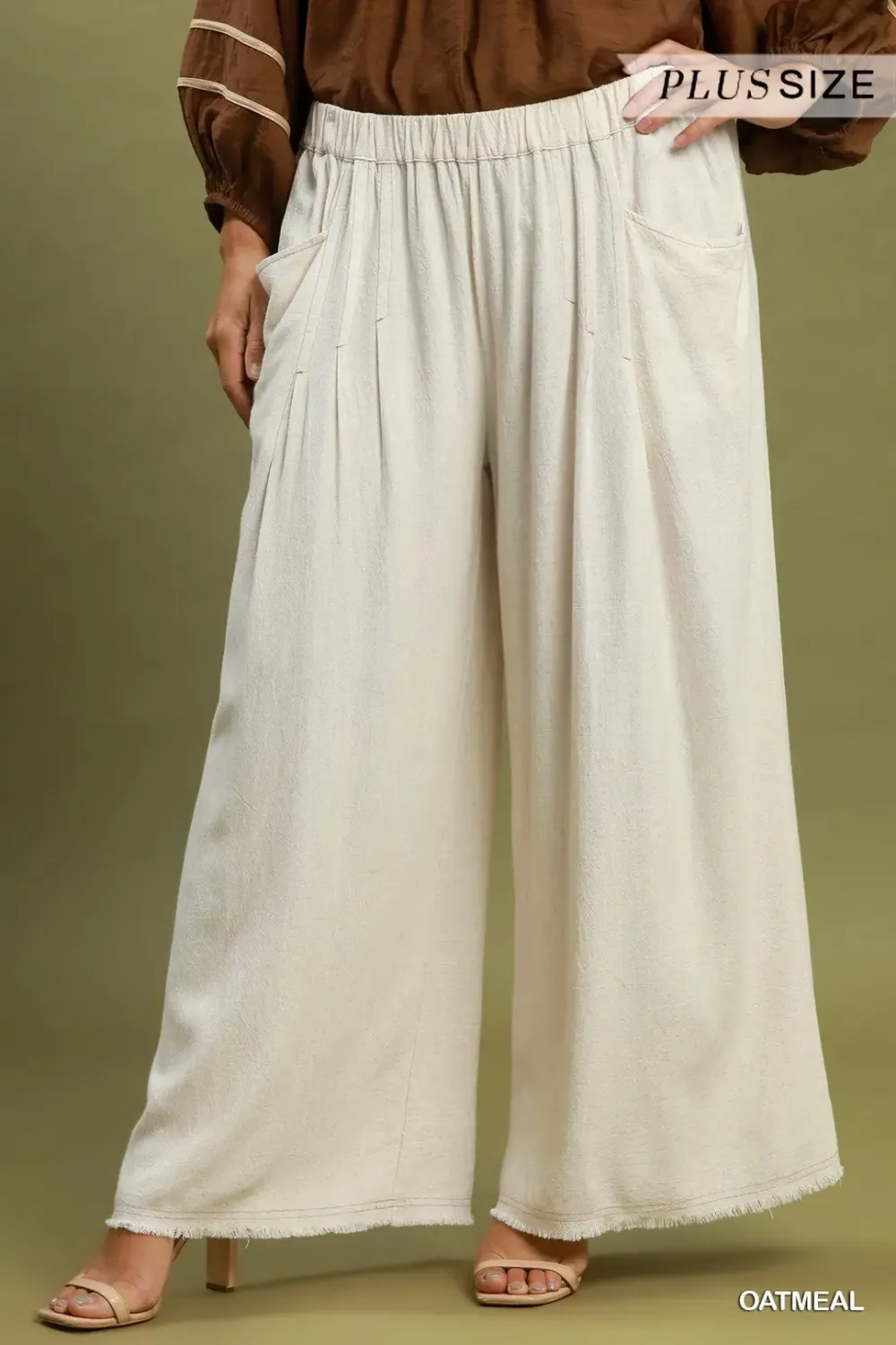 Linen Blend Wide Leg Pocket Pant Plus