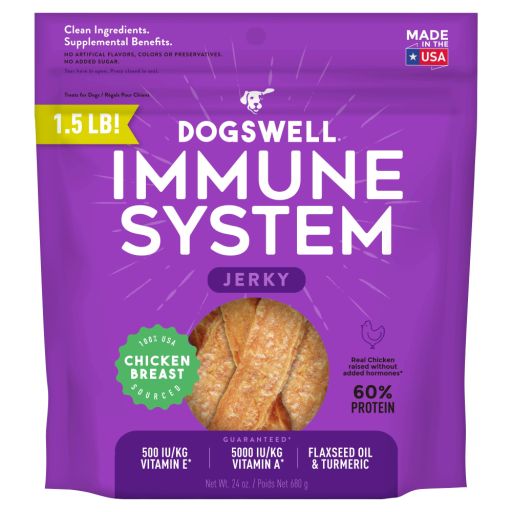DOGSWELL Immunity &amp; Defense  Flaxseed Oil  Turmeric  Vitamin E &amp; A  Healthy Aging  Chicken Jerky 24 oz (842197) Chicken 1.5 Pound (Pack of 1)