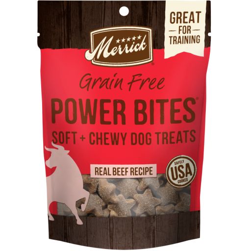Merrick Power Bites Natural Soft And Chewy Real Meat Dog Treats  Grain Free Snack With Real Beef Recipe  6 oz. Bag
