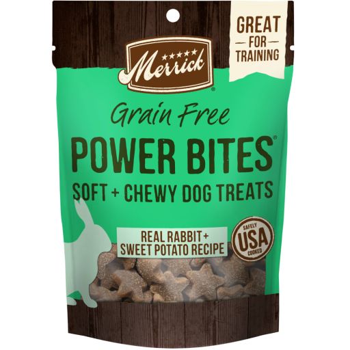 Merrick Power Bites Natural Soft And Chewy Real Meat Dog Treats  Grain Free Snack With Real Rabbit Recipe  6 oz. Bag
