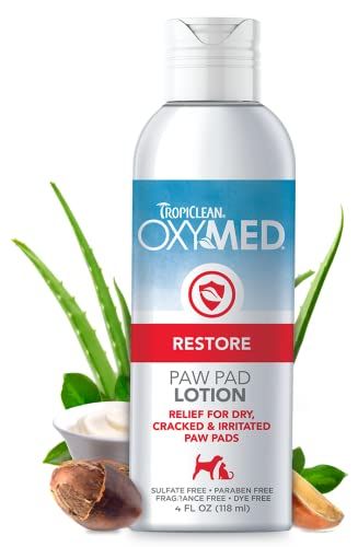 TropiClean OxyMed Dog Lotion for Paw Pads, Nose, &amp; Elbows, 4oz - Balm Moisturizer with Soothing Shea Butter - Vitamin A &amp; E - Revitalizing Jojoba Oil - Made in USA (B09FYB6PH2)