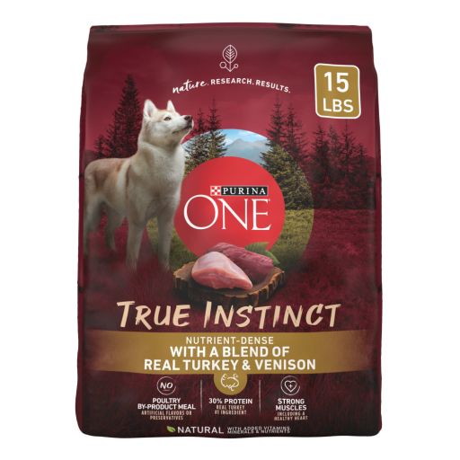 Purina ONE True Instinct Dry Dog Food for Adults  High Protein Real Turkey &amp; Vension  15 lb Bag