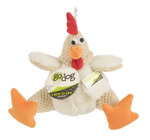 goDog Fat Rooster Checkers Squeaky Plush Dog Toy  Chew Guard Technology - White Large