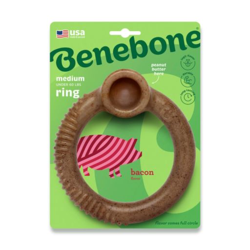 Benebone Ring Durable Dog Chew Toy - Bacon - Medium