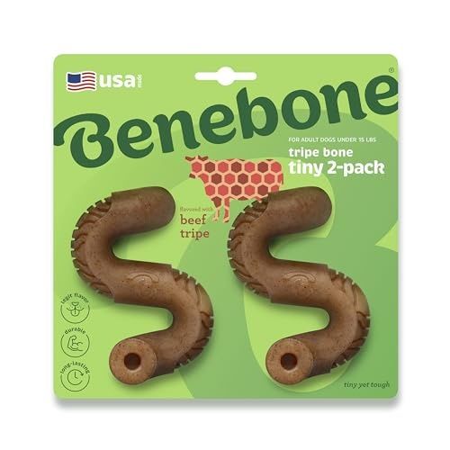 Benebone Tiny 2-Pack, Tripe Bone Durable Dog Chew Toy for Aggressive Chewers, Real Tripe, Made in USA