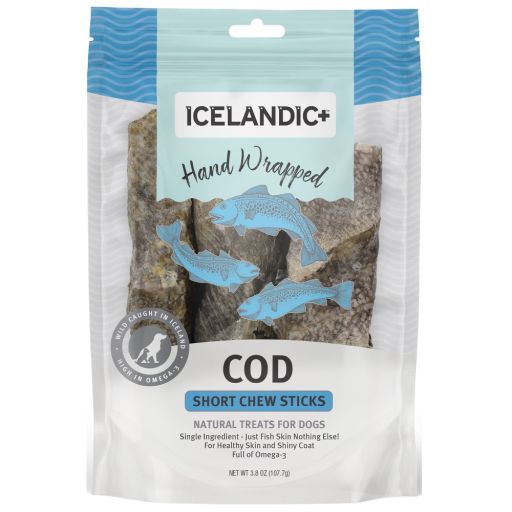Icelandic+ Cod Skin 5  Short Hand Wrapped Dog Chew Stick  3-Pack  2.8-oz Bag