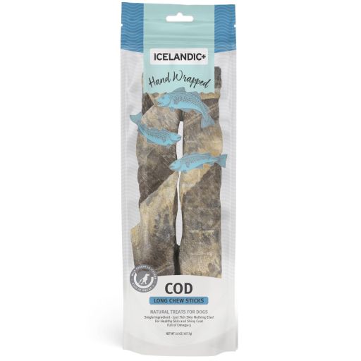 Icelandic+ Cod Skin 10  Long Hand Wrapped Dog Chew Stick  2-Pack  3.2-oz Bag