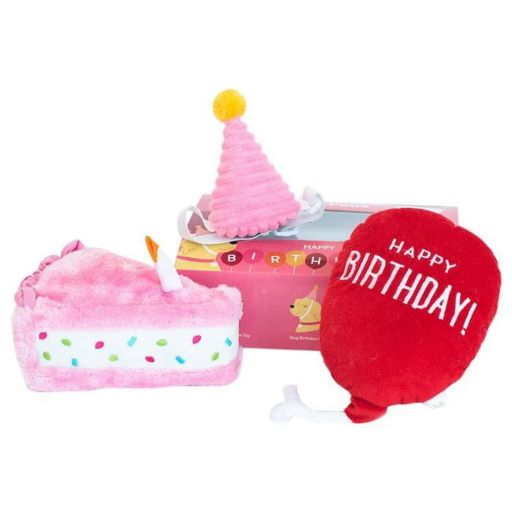 ZippyPaws 817071 Birthday Box Plush Squeaker Dog Toys  Pink - 3 Piece