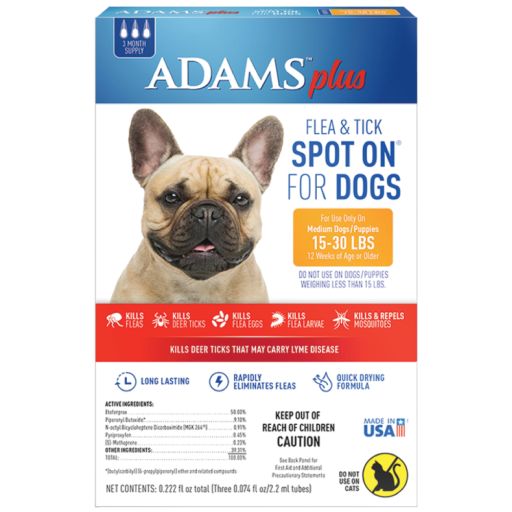 Adams Plus Fleas and Tick Prevention Spot On for Dogs Topical Medium Dogs 15-30 Pounds  3 Month Supply  Refill