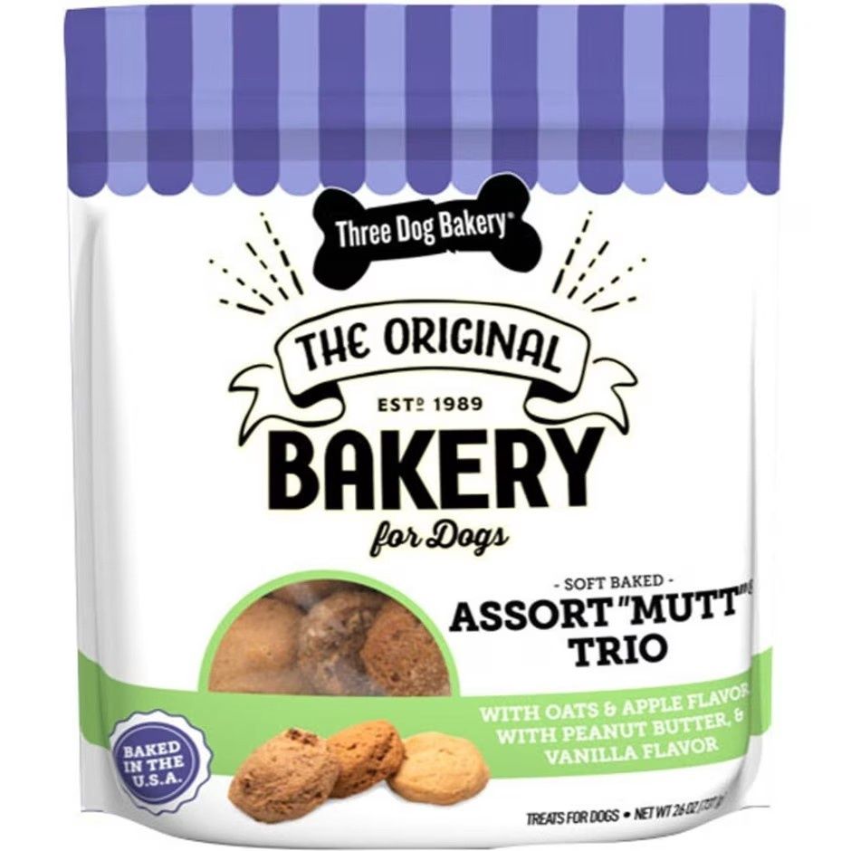 ASSORTMUTT TRIO ALL NATURAL DOG TREATS, Size: 26 oz, Flavor: Apple, Peanut Butter, &amp; Vanilla