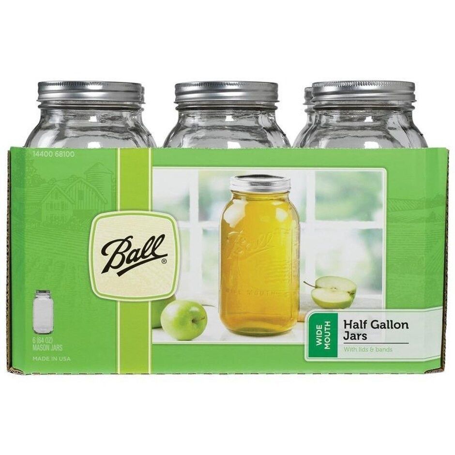 BALL WIDE MOUTH MASON JARS, Size: 1/2 gal - 6 pk