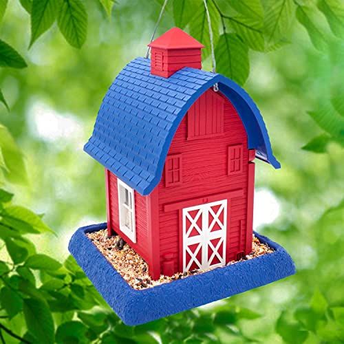 North States Village Collection Americana Barn Birdfeeder: Easy Fill and Clean. Hanging or Pole Mount. Made in USA. 5 Pound Seed Capacity (10.25&quot; X 13