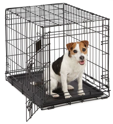 MidWest Homes for Pets Newly Enhanced LifeStages 24  Single Door Folding Metal Dog Crate with Divider Panel  Floor Protecting Feet  Leak-Proof Dog Pan  1624  24L x 18W x 19H Inches  Small Dog Breed