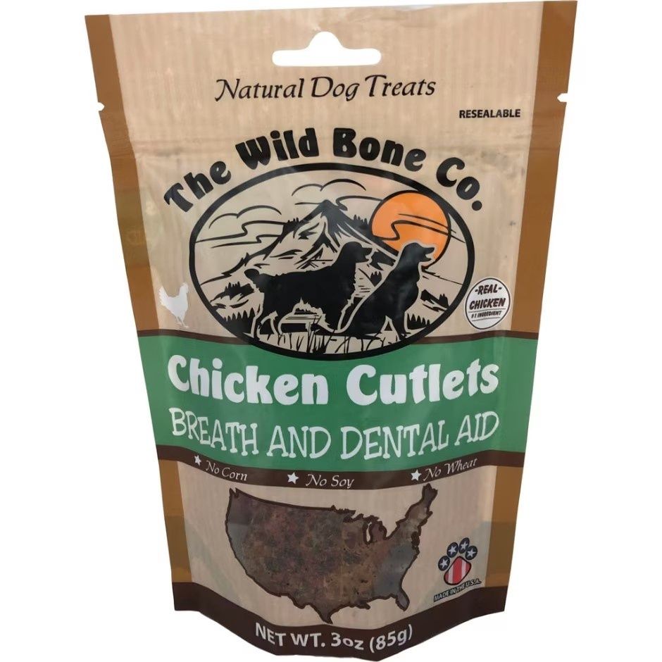 THE WILD BONE CO. FRESH BREATH CUTLETS DOG TREATS, Flavor: Chicken, Size: 2.75