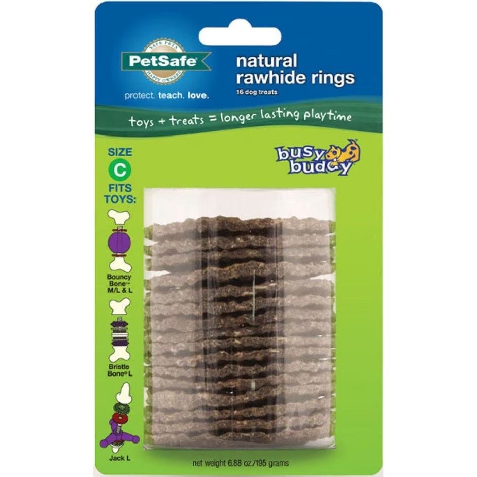 BUSY BUDDY NATURAL RAWHIDE RINGS, Size: LG