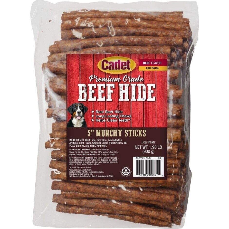 CADET GOURMET MUNCHY RAWHIDE STICKS, Flavor: Beef, Size: 5in - 100pk
