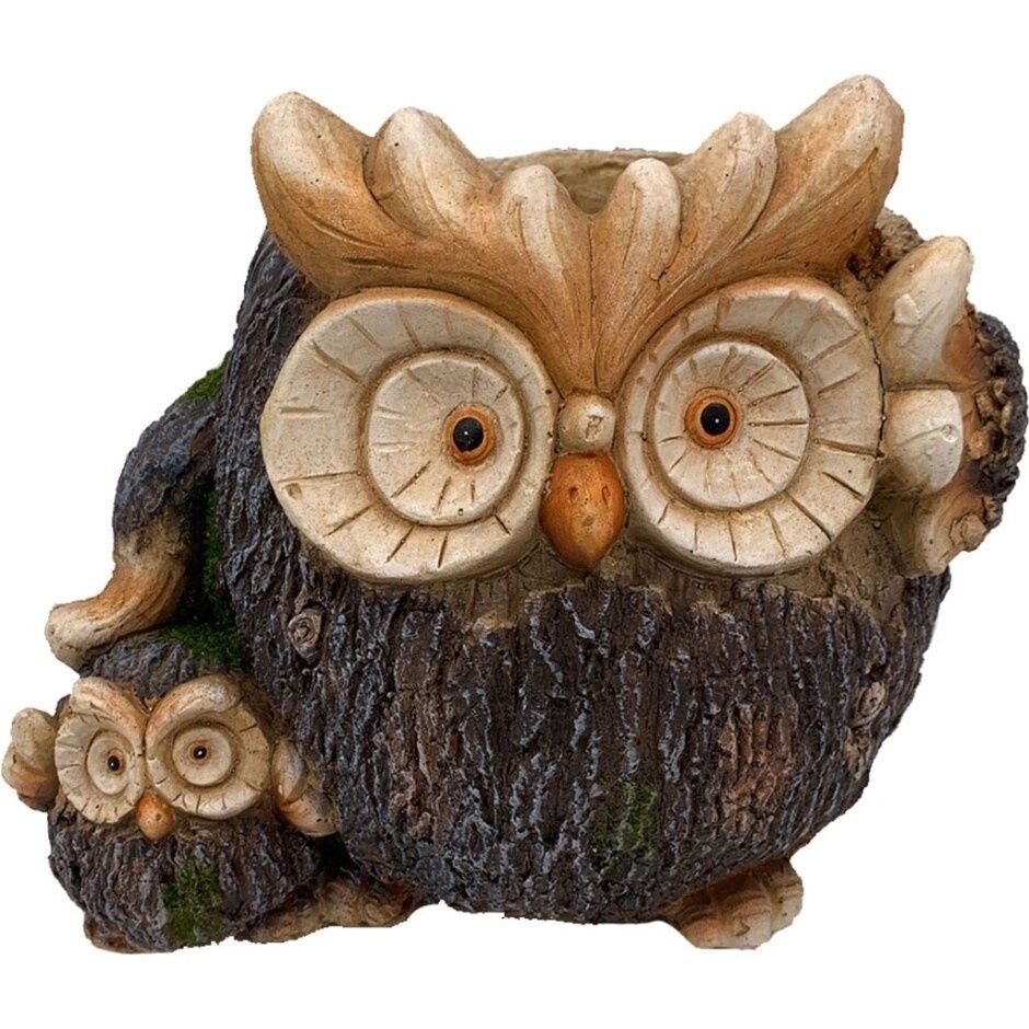 ESSCHERT DESIGN MGO FAUX WOOD MOM&amp;BABY OWL PLANTER