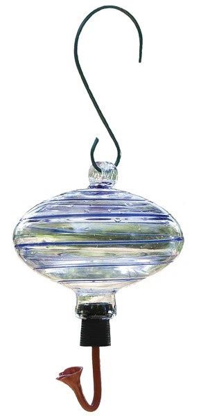 Glass Blue Swirl Oval Hummingbird Feeder