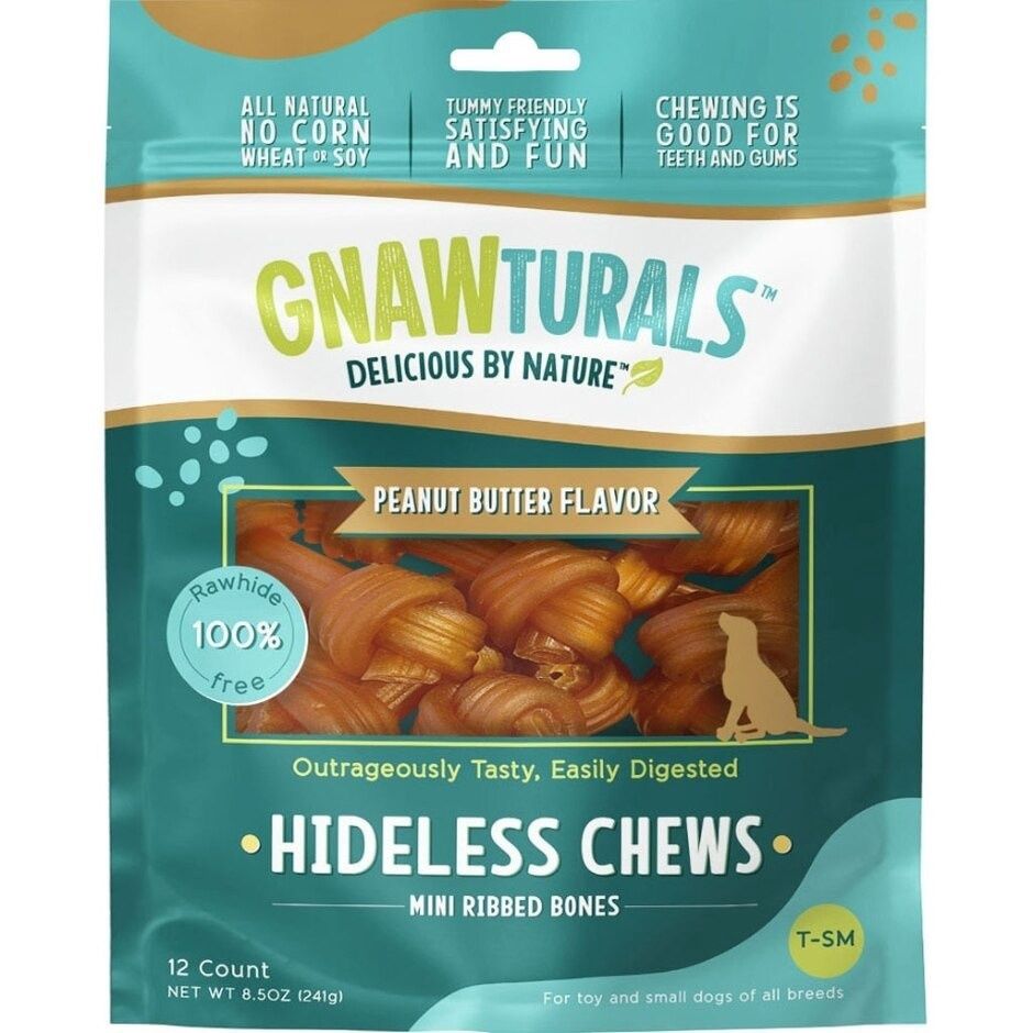 Gnawturals Chew Ribbed Bone Peanut Butter, Size: Mini