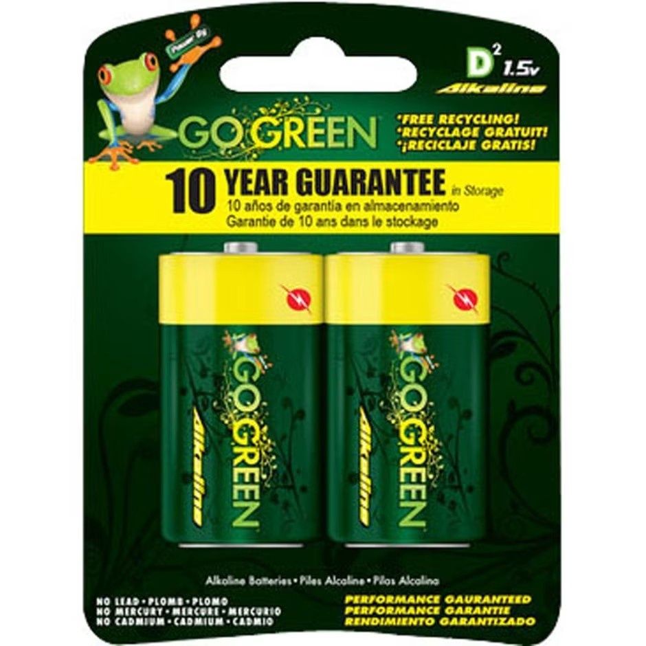 GOGREEN ALKALINE D BATTERY, Size: 2 pk