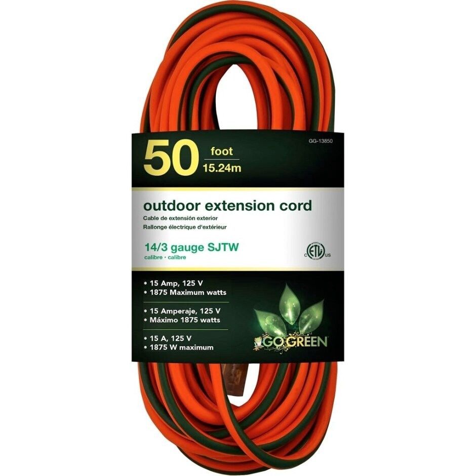 GOGREEN OUTDOOR EXTENSION CORD, Size: 50ft - 14/3 GA