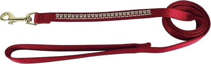 HAMILTON 5/8 GOLD RHINESTONE DOG LEASH RED