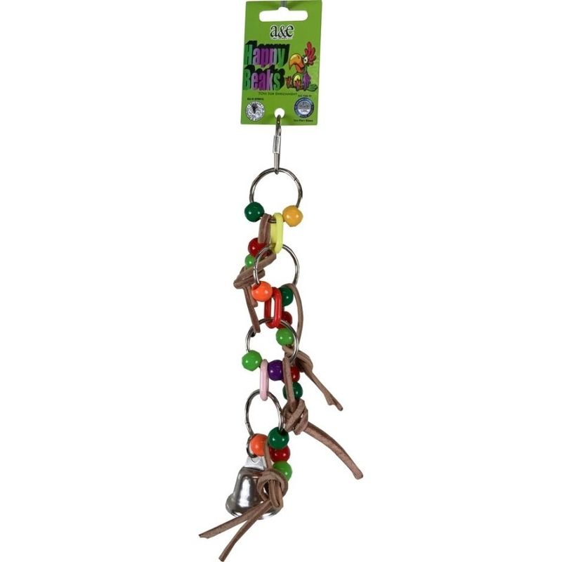HAPPY BEAKS PLST CHAIN W/LEATHER &amp; BALL BIRD TOY