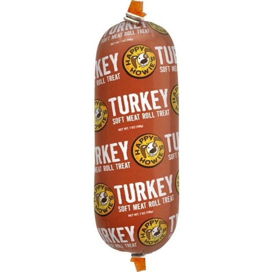 HAPPY HOWIE&#39;S SOFT MEAT ROLL DOG TREAT, Flavor: Turkey, Size: 7oz